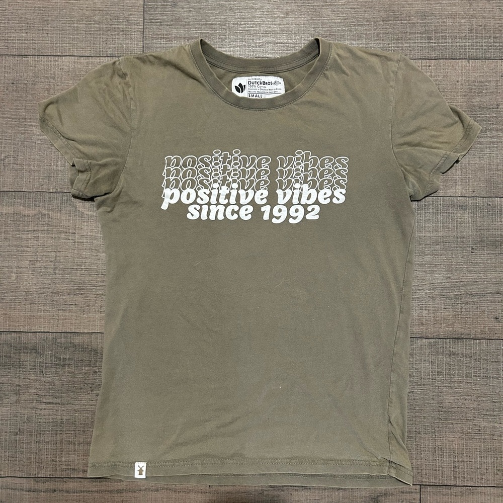Dutch Bros Positive Vibes Olive Tee